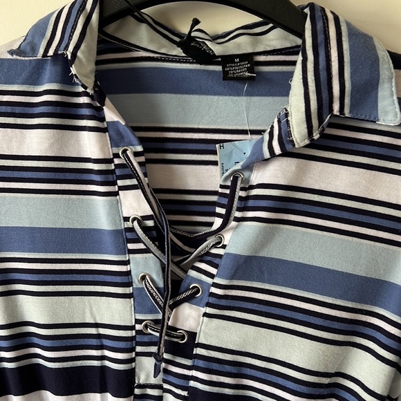 New No Comment Blue Striped Long Sleeve Dress - Picture 7 of 7